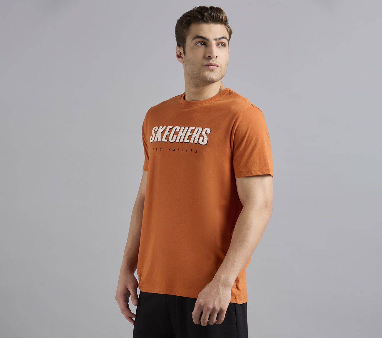SKECHERS HAND PAINTED TEE, CHARCOAL/ORANGE
