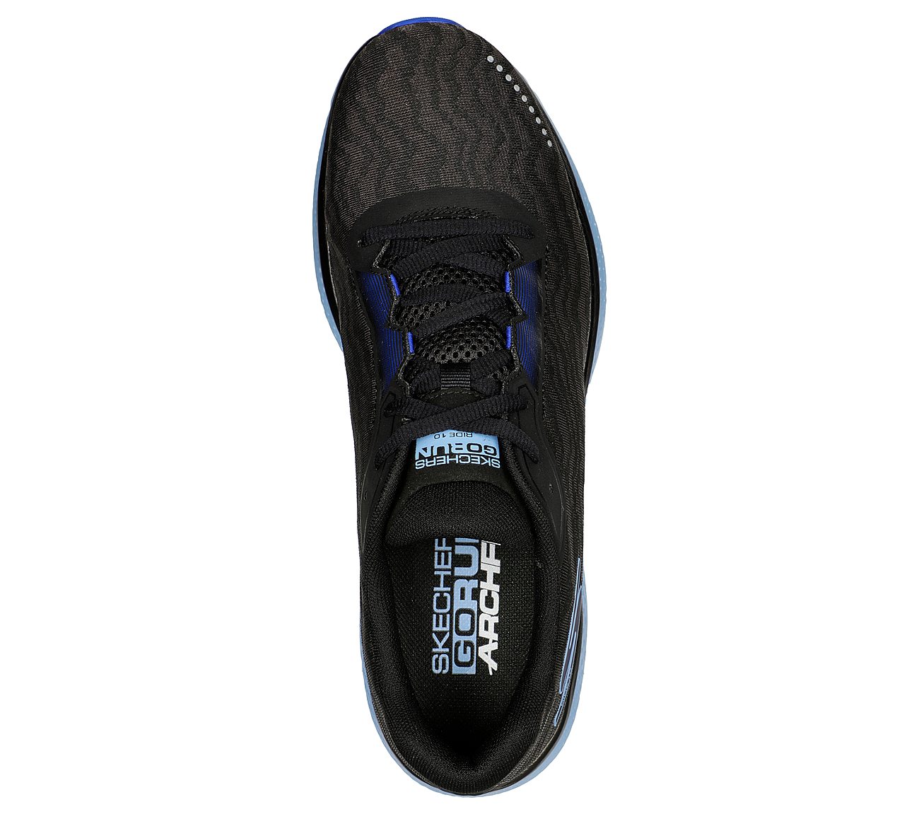 GO RUN RIDE 10, BLACK/LIGHT BLUE Footwear Top View