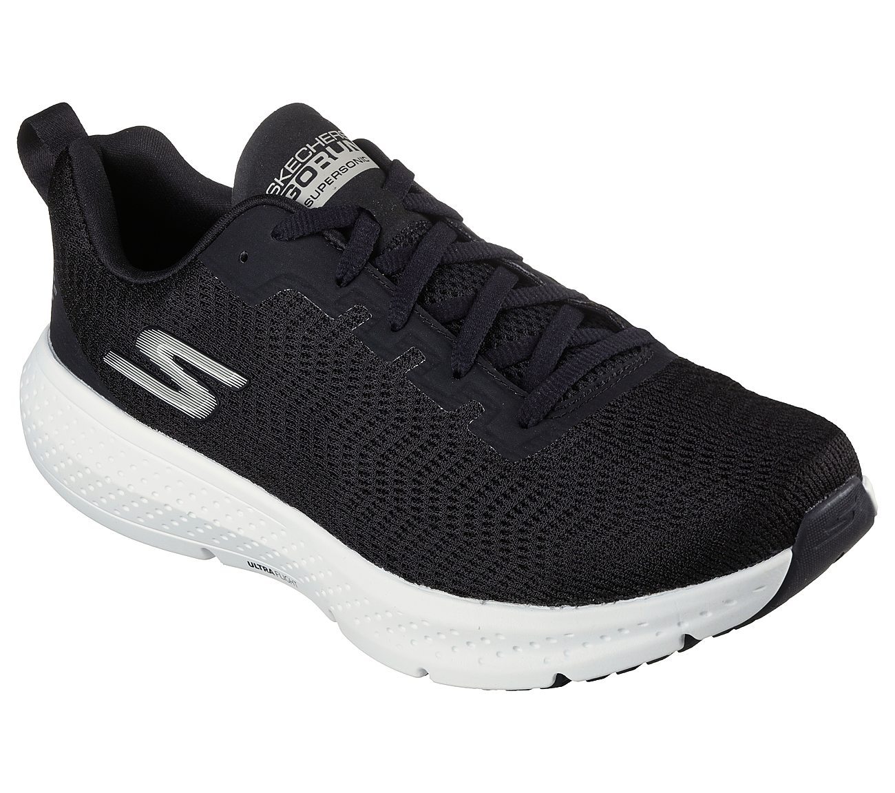 GO RUN SUPERSONIC, BLACK/WHITE Footwear Lateral View