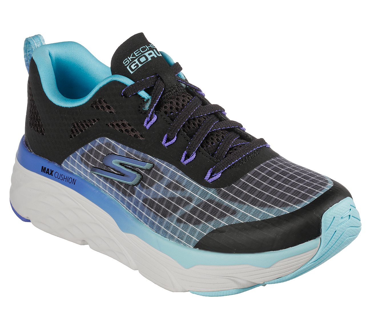 MAX CUSHIONING ELITE-EVEN STR, BLACK/AQUA Footwear Right View