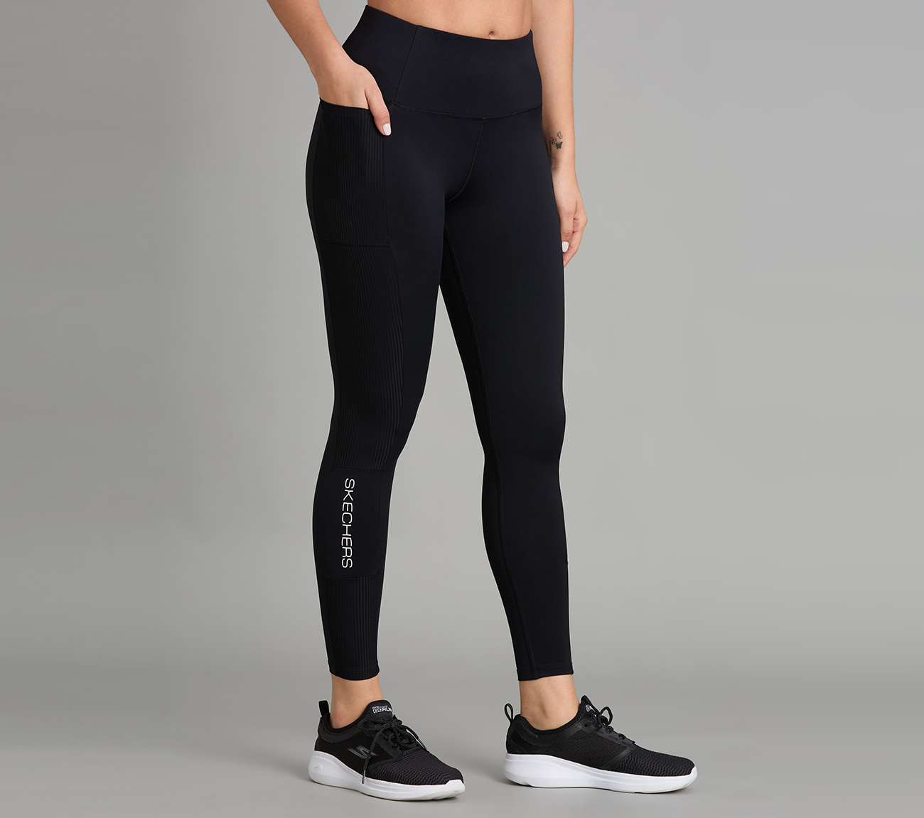 RIB PANELLED LEGGINGS, BLACK