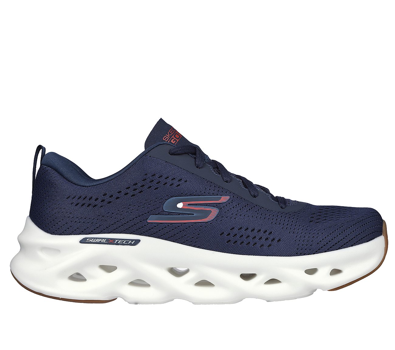 GO RUN SWIRL TECH, NAVY/RED Footwear Lateral View