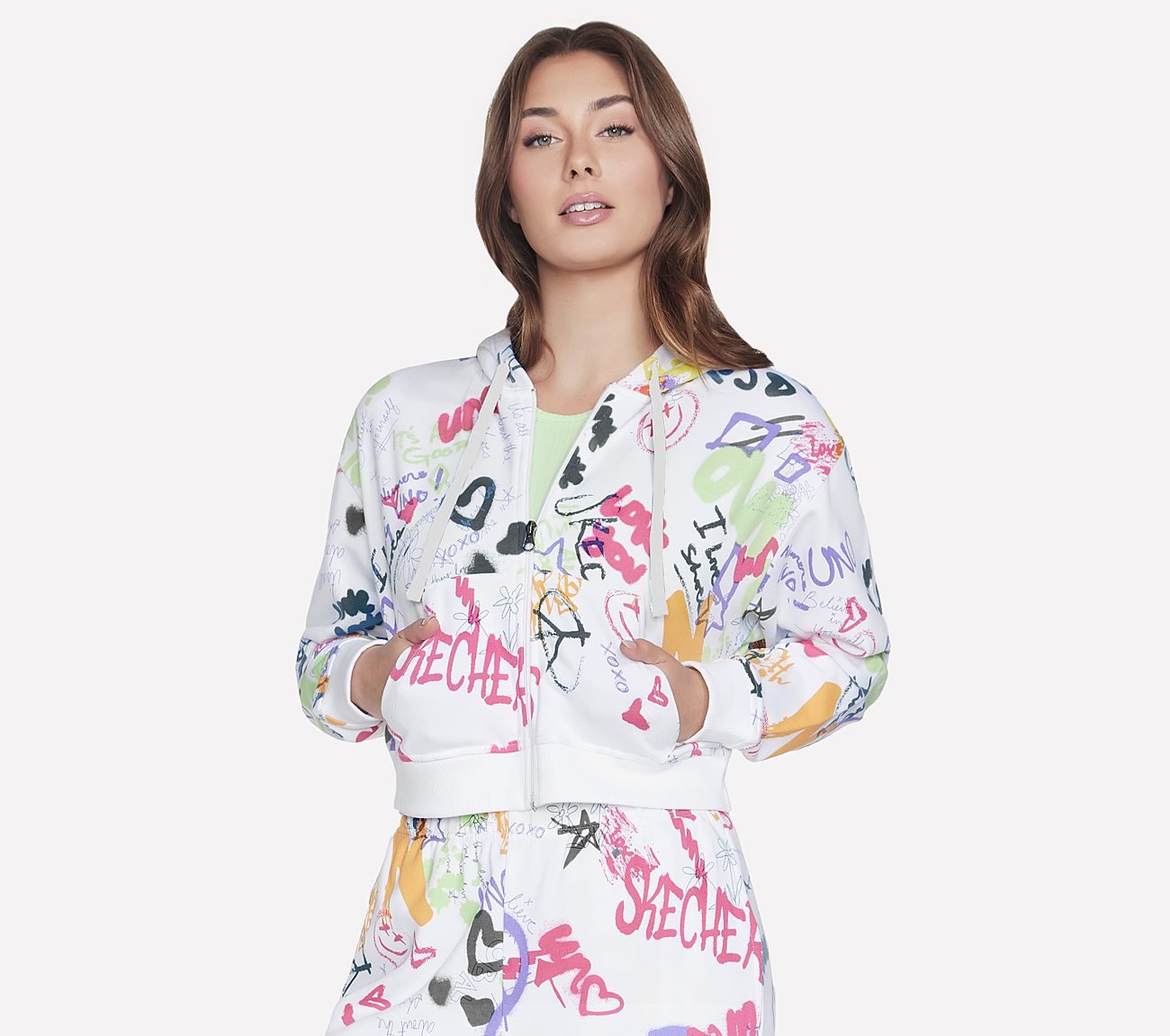 UNO GRAFFITI FZ HOODIE, WHITE Apparel Bottom View