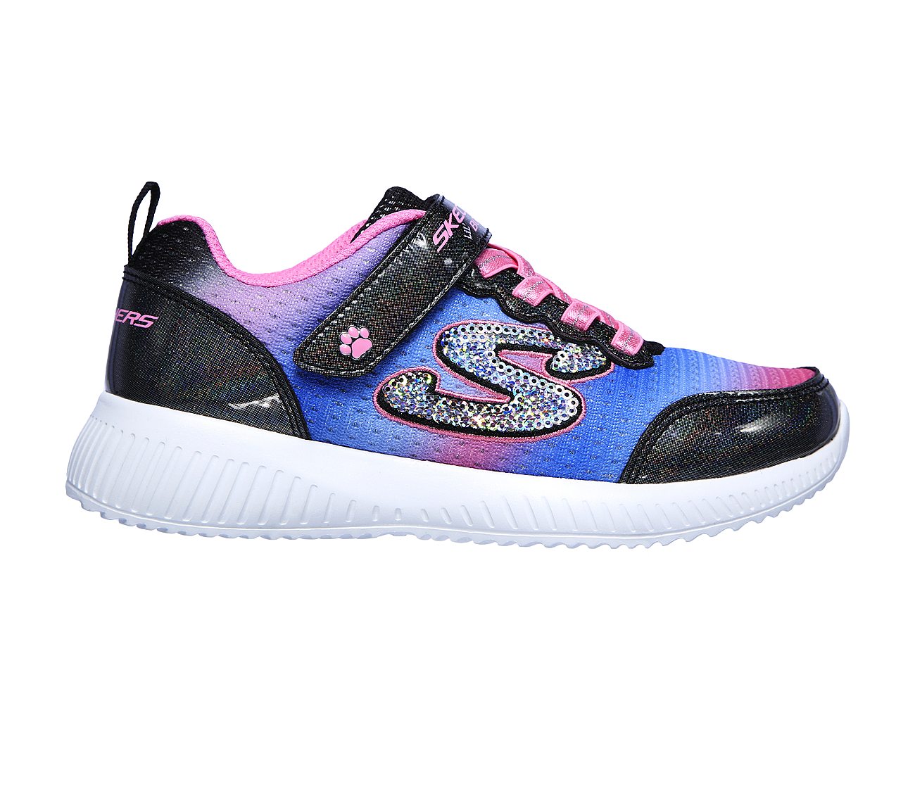 BOBS SQUAD - SPUNKY STEPS, BLACK/MULTI Footwear Lateral View