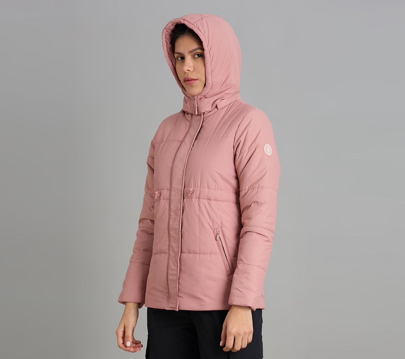 QUILTED WAIST CINCHED JACKET, PURPLE/YELL Apparel Top View