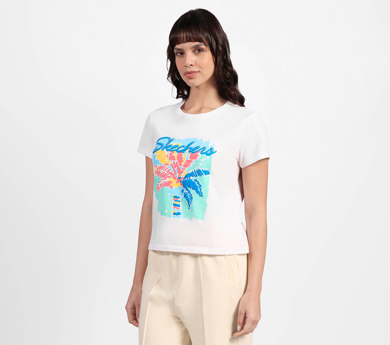 OASIS MULTICOLOR PALM TEE, WHITE Apparels Top View