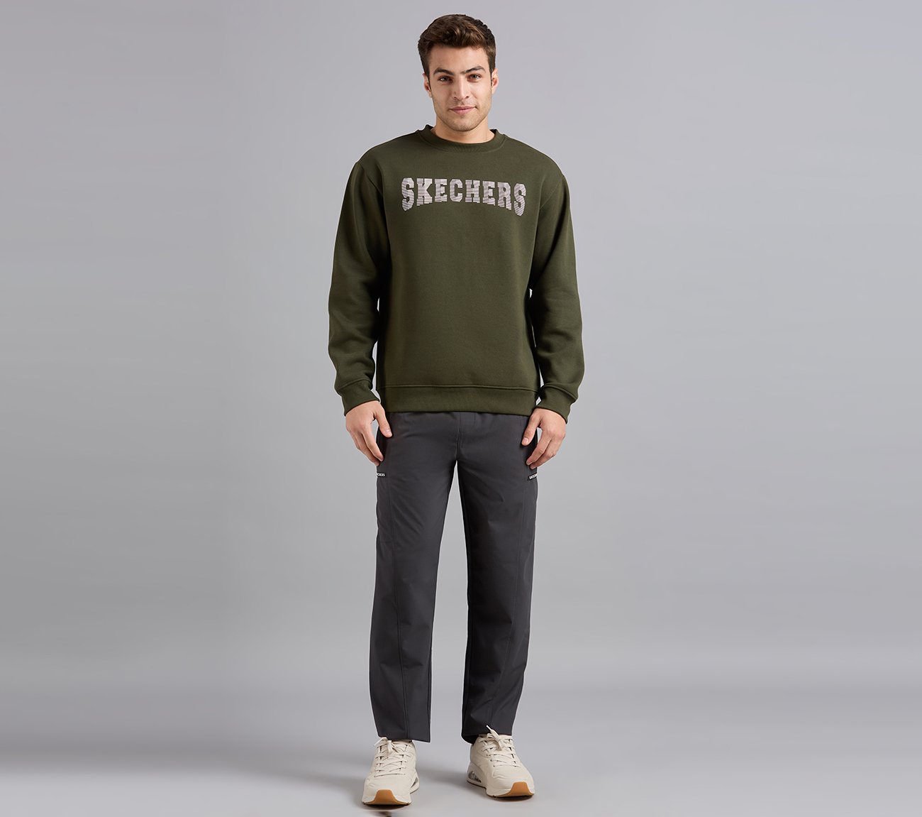 FRONT LINEAR BRANDING SWEATSHIRT, BROWN/SAGE Apparels Right View