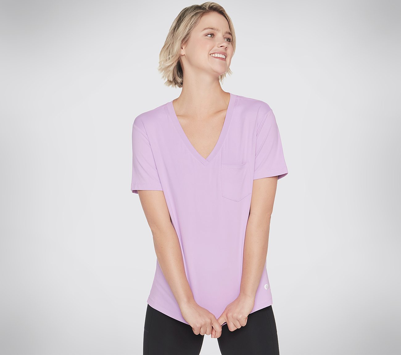 GODRI SERENE V-NECK TEE, LAVENDER/LIGHT PINK Apparel Lateral View