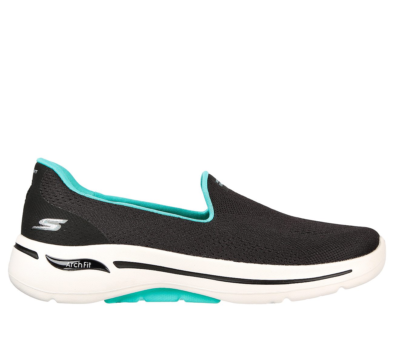 GO WALK ARCH FIT - IMAGINED, BLACK/TURQUOISE Footwear Lateral View