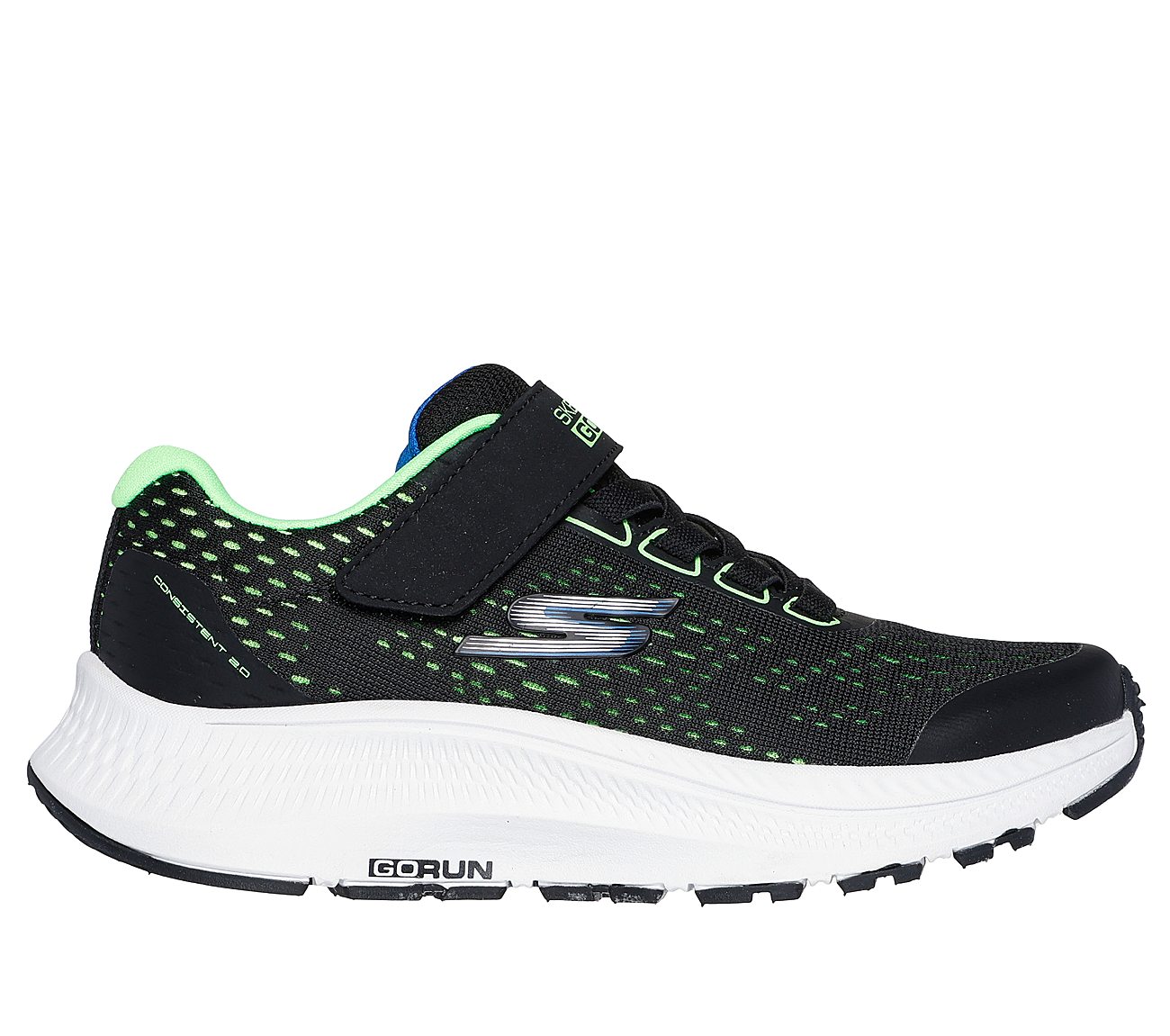 GO RUN CONSISTENT 2, BLK/BLUE/LIME Footwear Lateral View