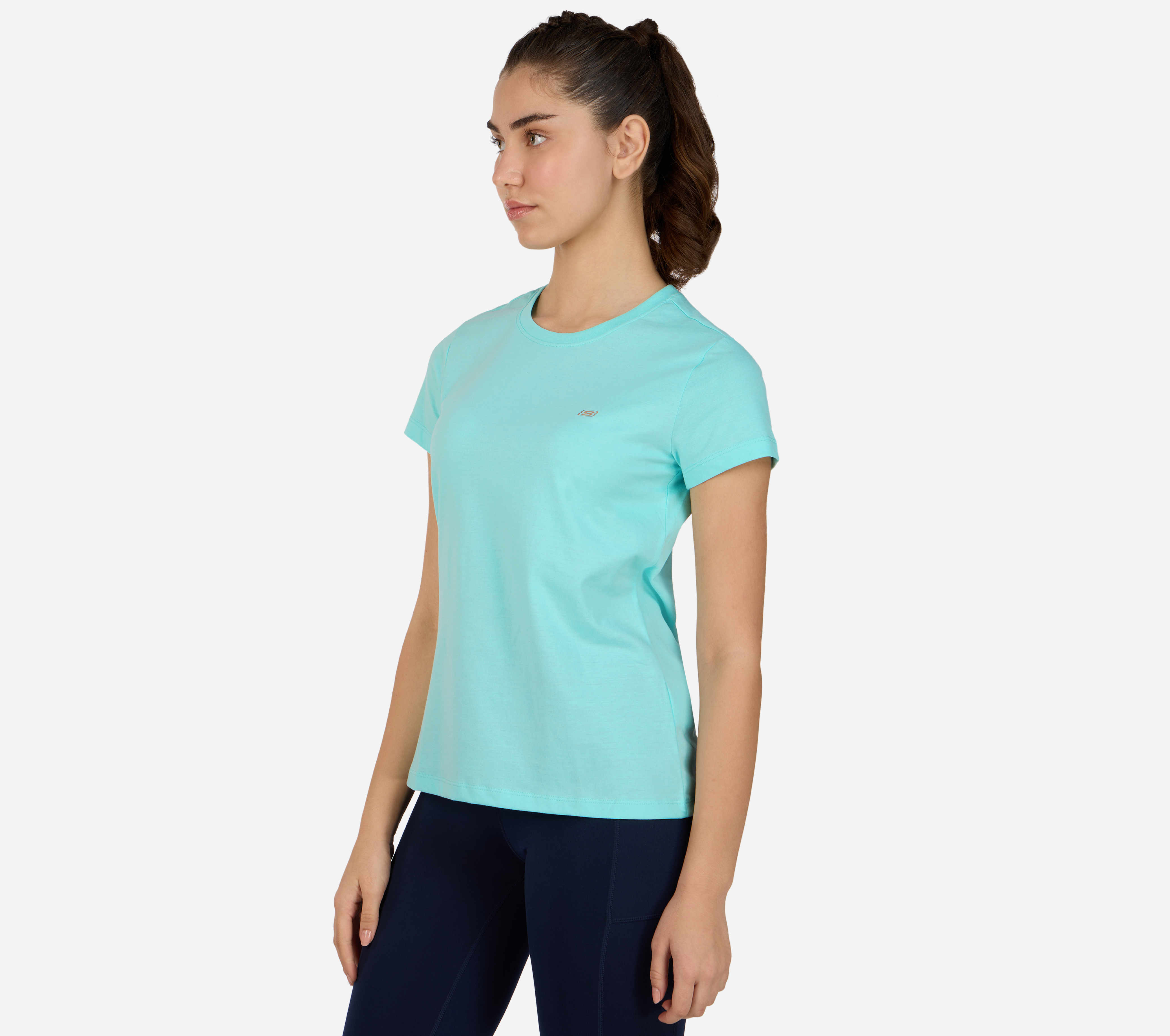 SS CREWNECK T-SHIRT, NATURAL/AQUA Apparels Top View