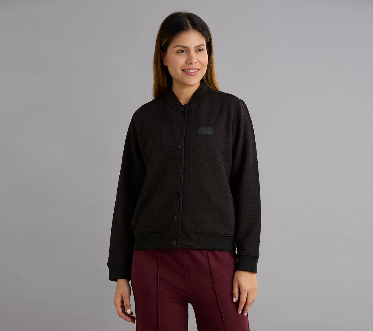 QUILTED SNAP BUTTON JACKET, BLACK