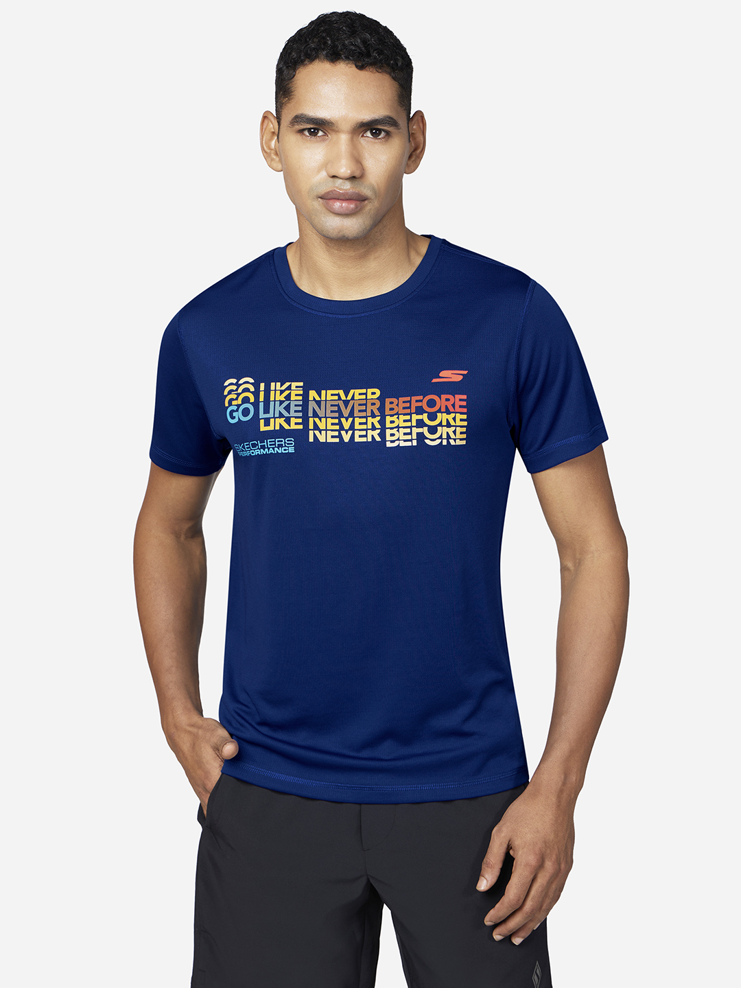 GO LIKE NEVER BEFORE T-SHIRT, BLUE/WHITE Apparels Lateral View