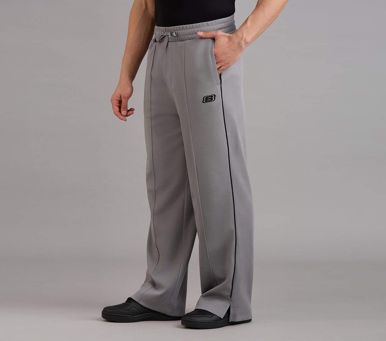 STRAIGHT SIDE SLIT PANTS, CHARCOAL/LT. GRAY Apparels Top View