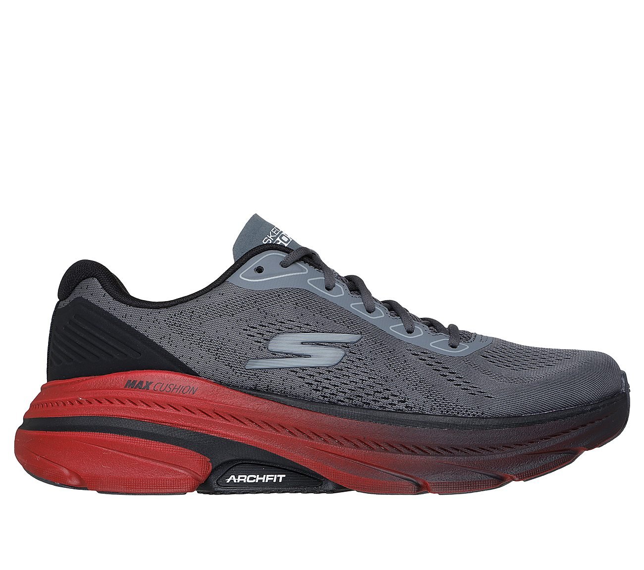MAX CUSHIONING ARCH FIT 2, CHARCOAL/RED Footwear Lateral View