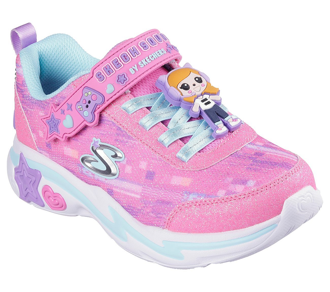 SNUGGLE SNEAKS - SKECH SQUAD, PINK/MULTI Footwear Right View