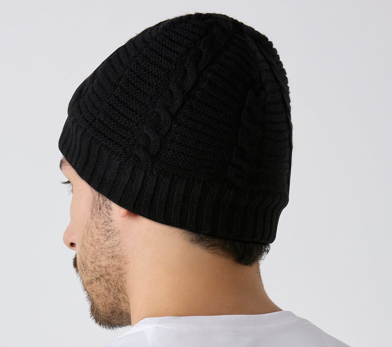 SKECHERS CABLE KNIT BEANIE, BLACK