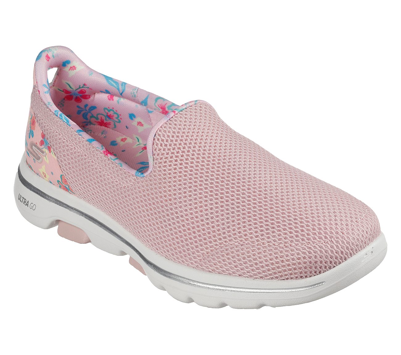 GO WALK 5 - FLOWERY, LIGHT PINK/MULTI Footwear Right View