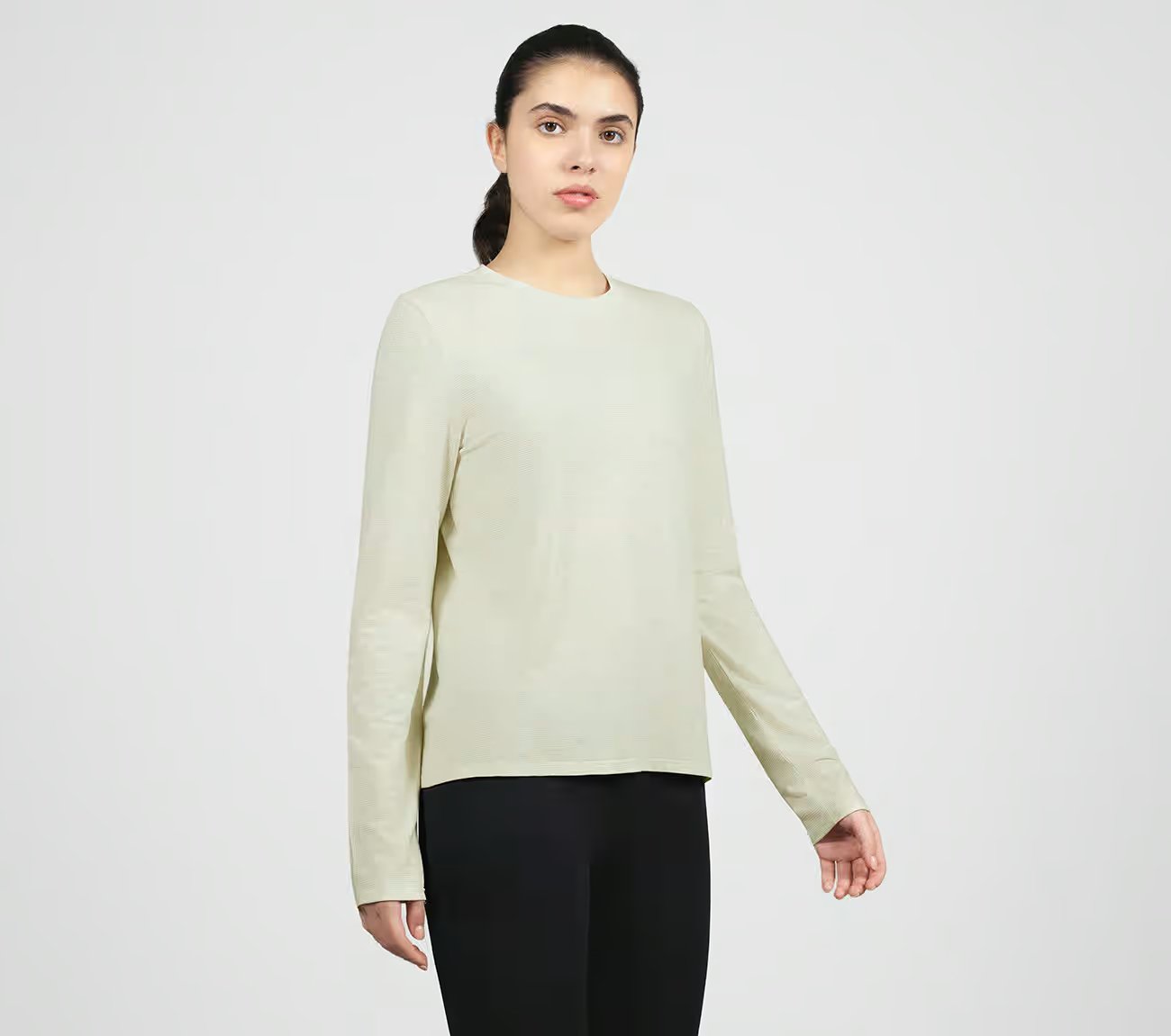 SHIMMER STRIPE LONG SLEEVE, OFF WHITE Apparels Bottom View