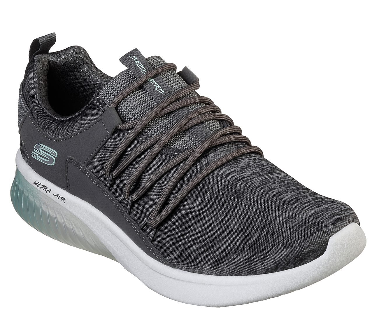 SKECH-AIR ULTRA FLEX-LITE BRE, CHARCOAL/AQUA Footwear Lateral View