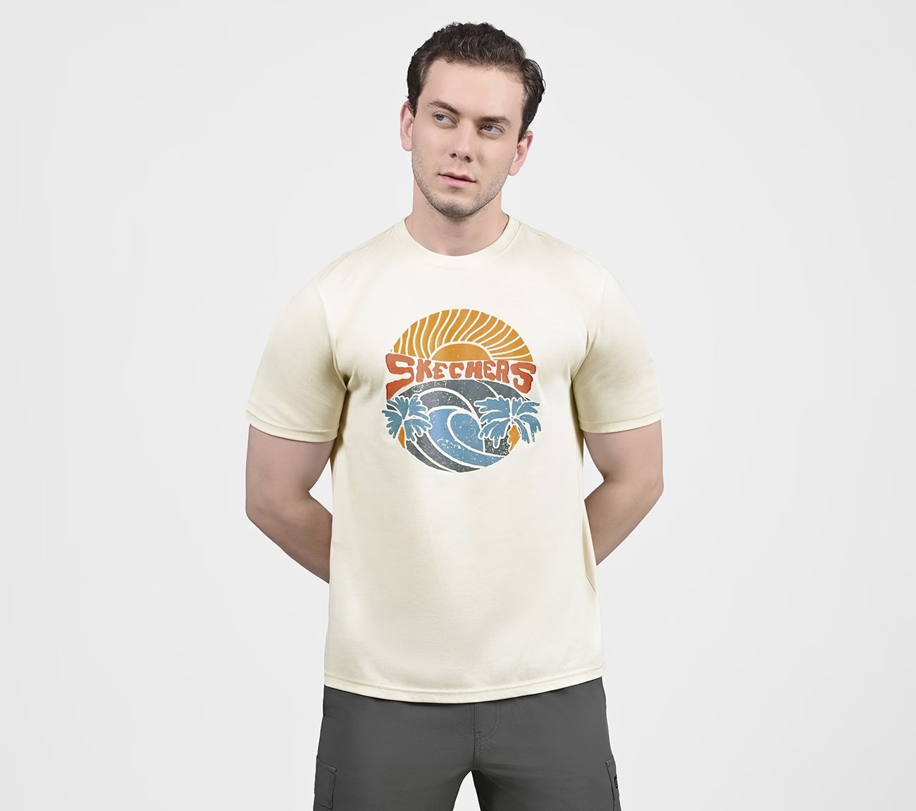 SKECHERS WAVE WONDERS SS TEE, GREY/SILVER Apparels Lateral View