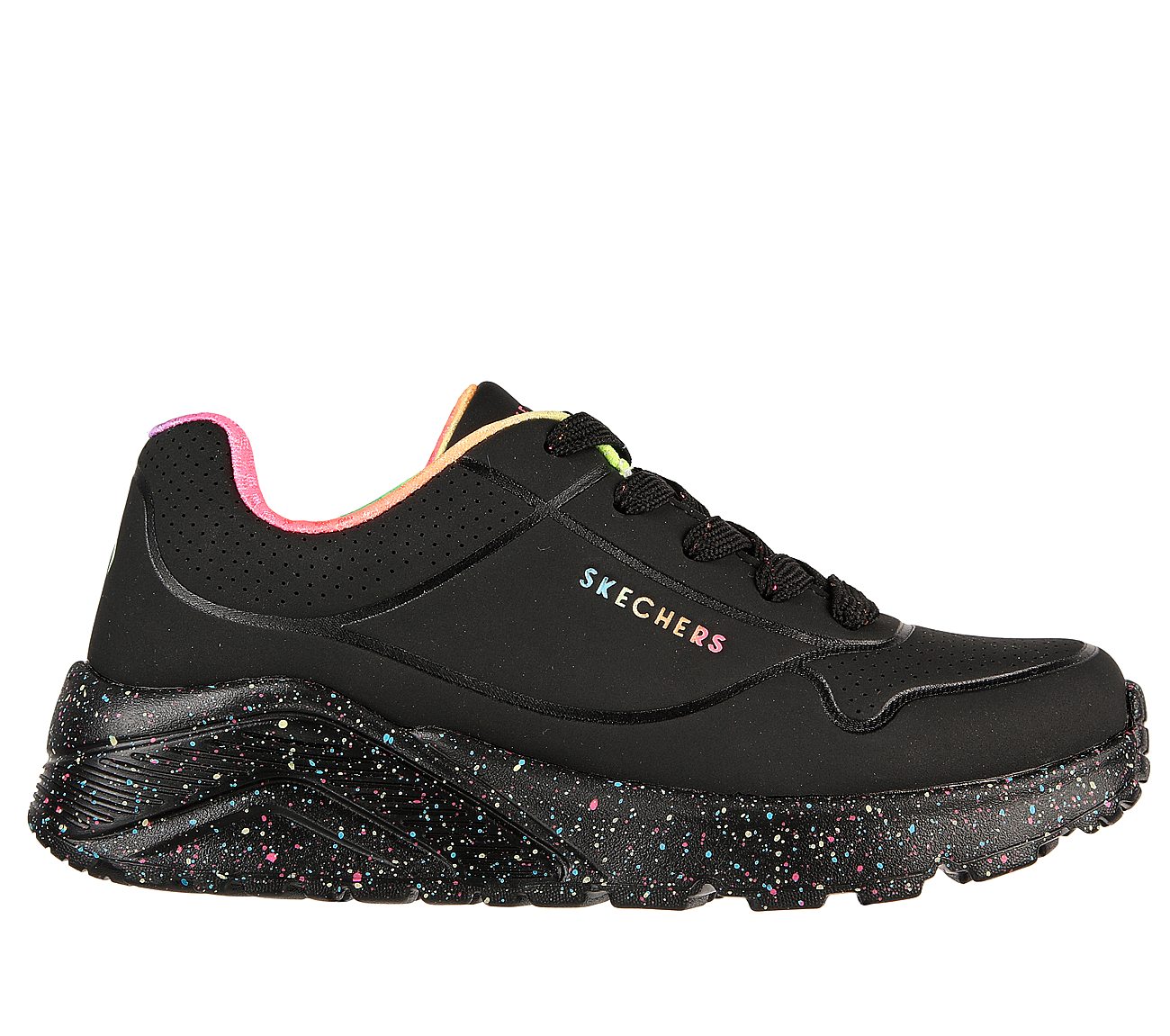 UNO LITE-RAINBOW SPECKLE, BLACK/MULTI Footwear Lateral View
