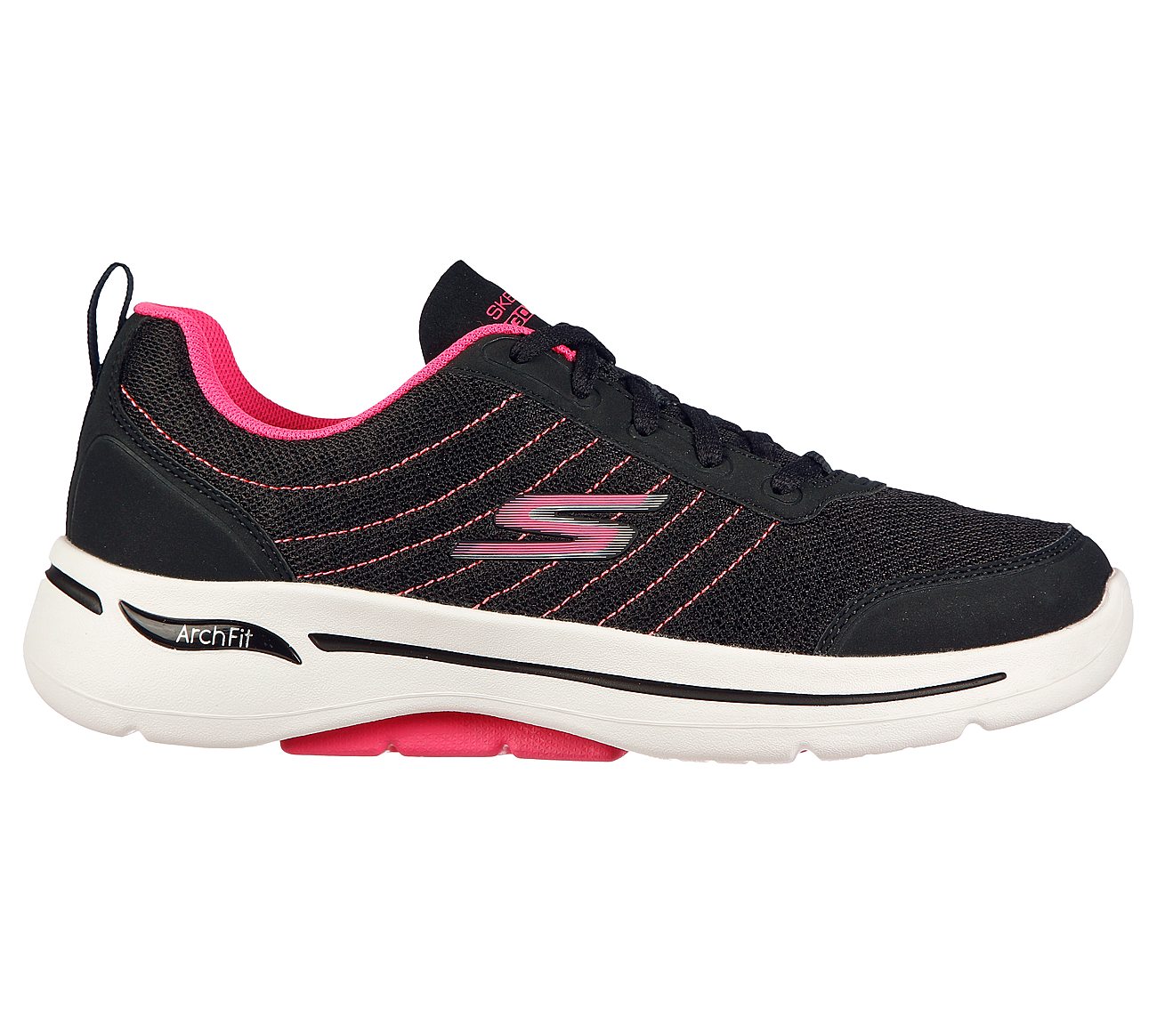 GO WALK ARCH FIT-TRUE VISION, BLACK/PINK Footwear Lateral View
