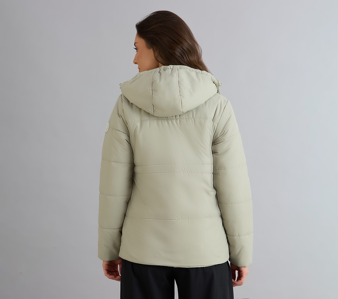 QUILTED WAIST CINCHED JACKET, YELLOW/BLUE Apparel Left View