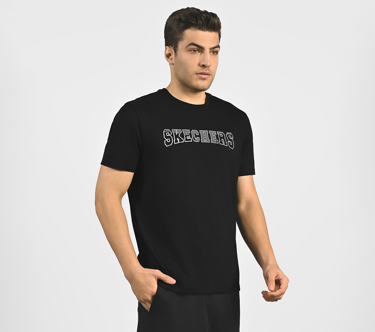 DUAL PRINT VARSITY GRAPHIC T-SHIRT, BLACK Apparel Bottom View