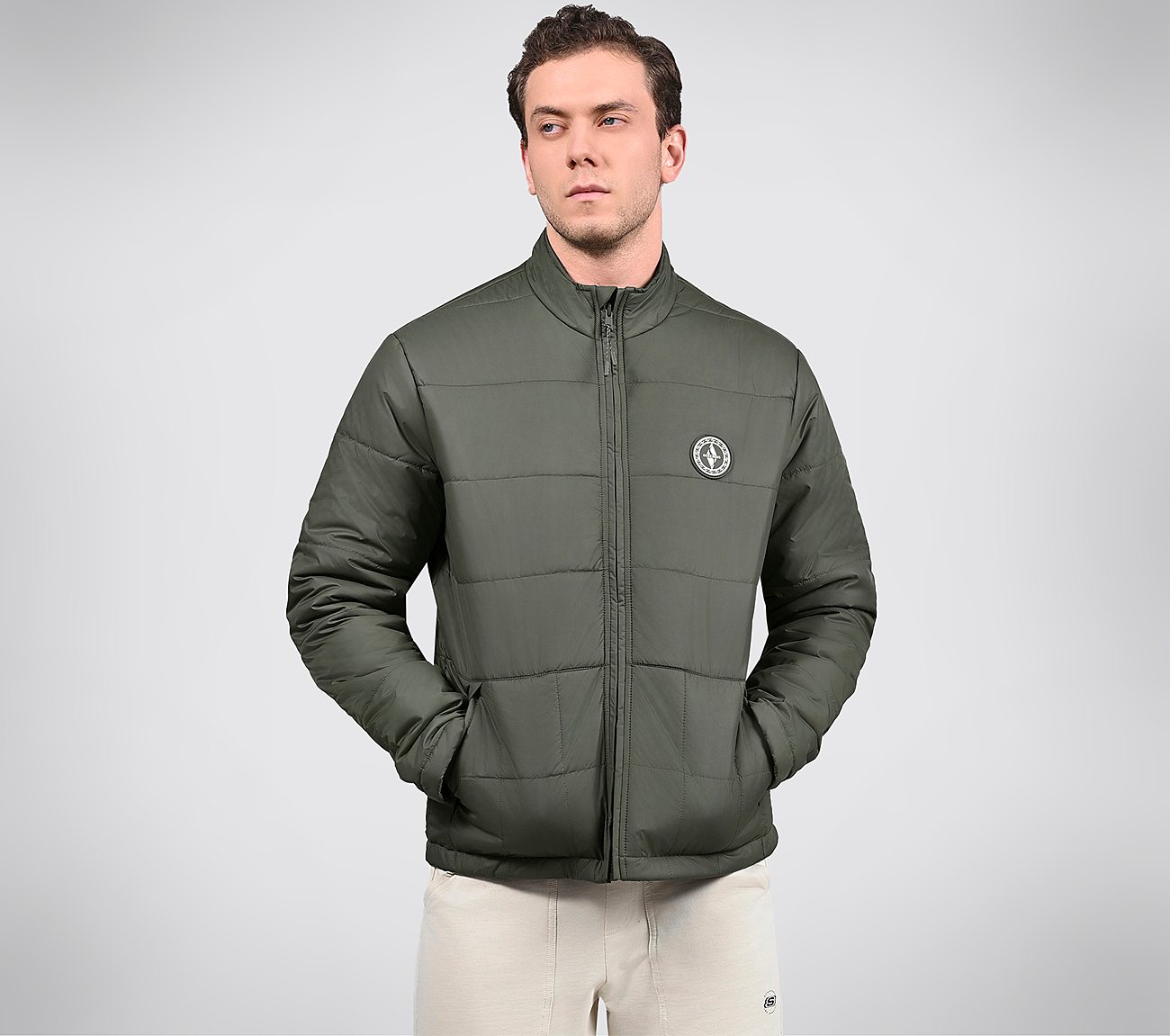 PUFFER FZ JACKET, CHOCOLATE/GREEN Apparels Top View