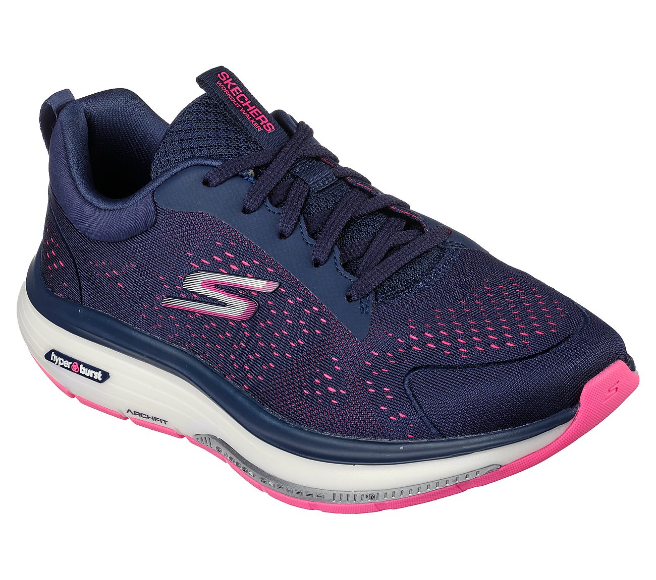 GO WALK WORKOUT WALKER -OUTPA, NAVY/HOT PINK Footwear Lateral View
