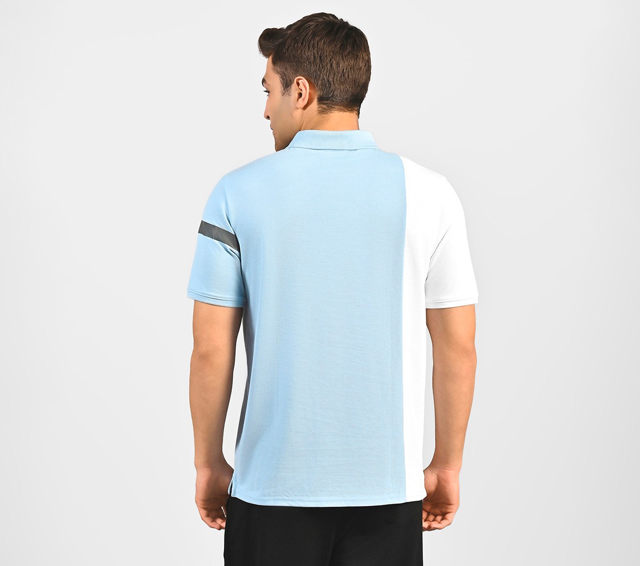 CUT AND SEW POLO, CHARCOAL/LT. BLUE Apparel Left View