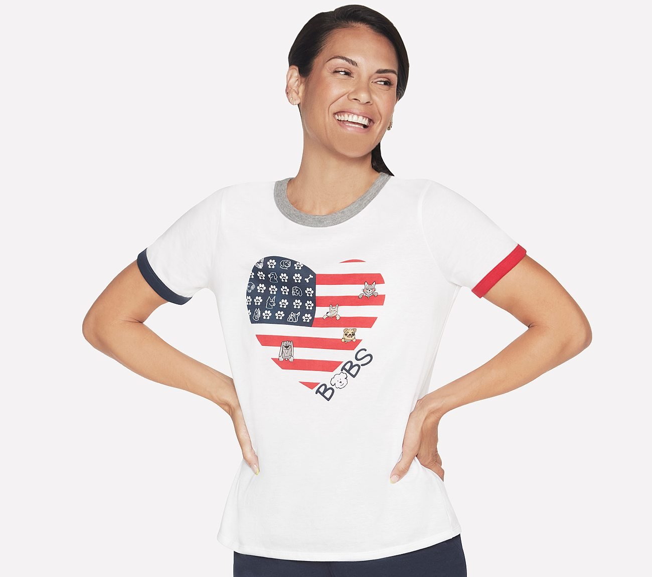 BOBS FLAG HEART RINGER T-SHIRT, WWWHITE Apparels Lateral View