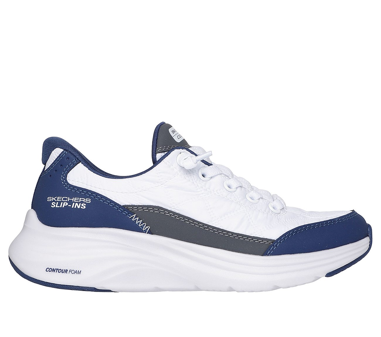 CONTOUR FOAM - COZY FIT, WHITE/NAVY Footwear Lateral View