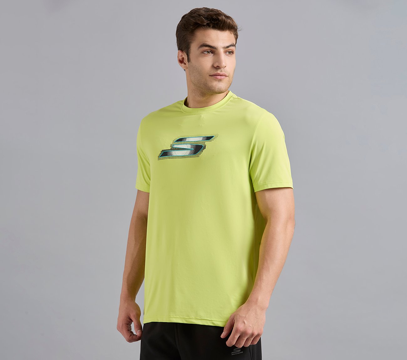SKECHERS NEWSPRINT LOGO TEE, MINT/YELLOW Apparels Top View