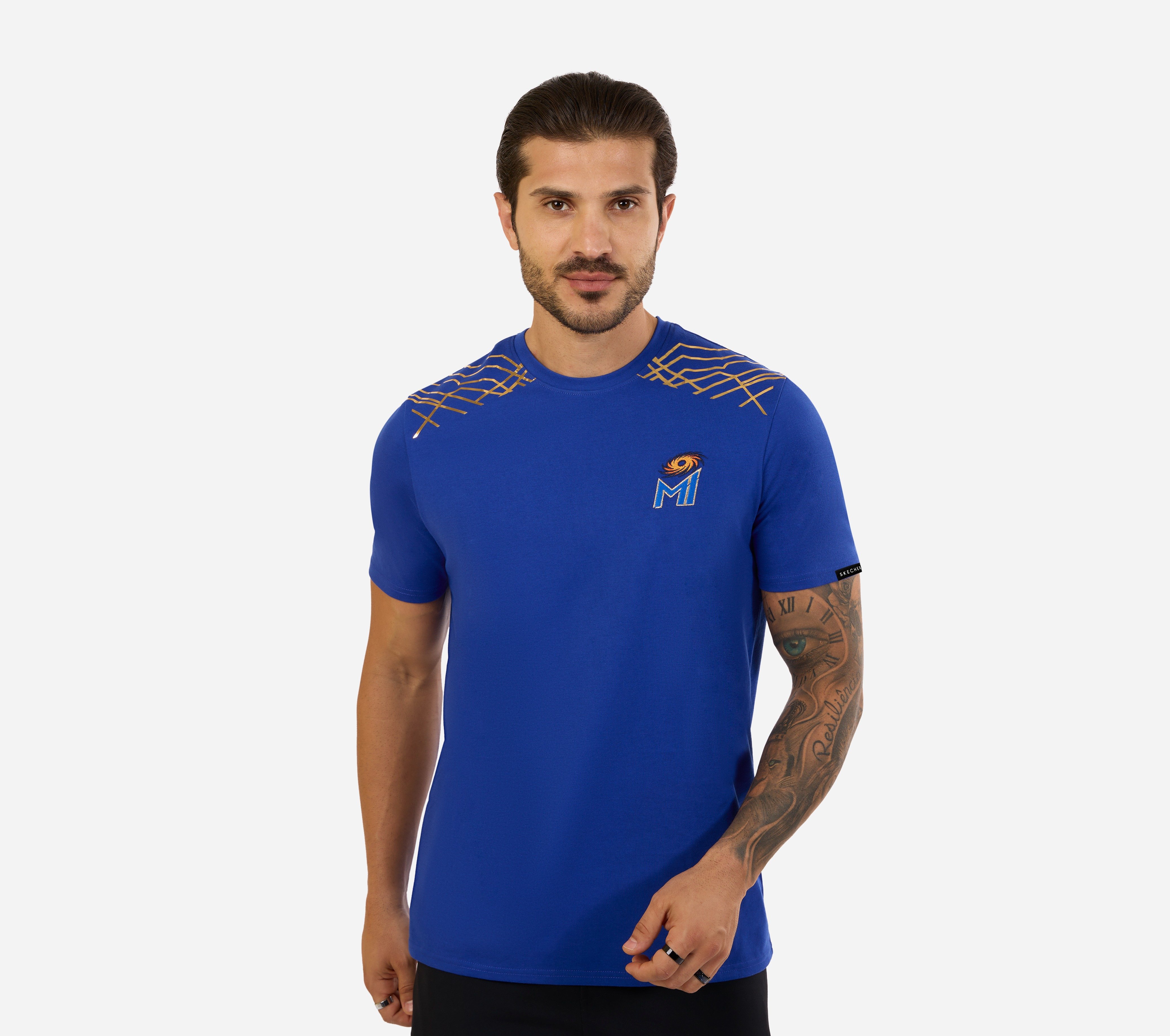 MI FAN ROUND NECK T-SHIRT, Royal Blue Apparel Lateral View