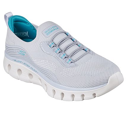 GO WALK GLIDE-STEP FLEX - SIL, GREY/TURQUOISE Footwear Lateral View