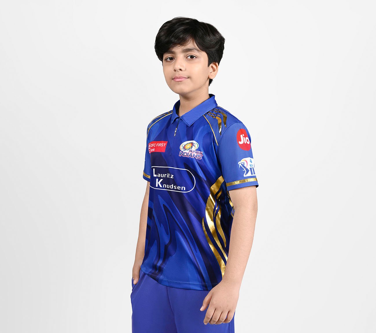 MUMBAI INDIANS: KIDS JERSEY, ROYAL/NAVY/LIME Apparel Top View