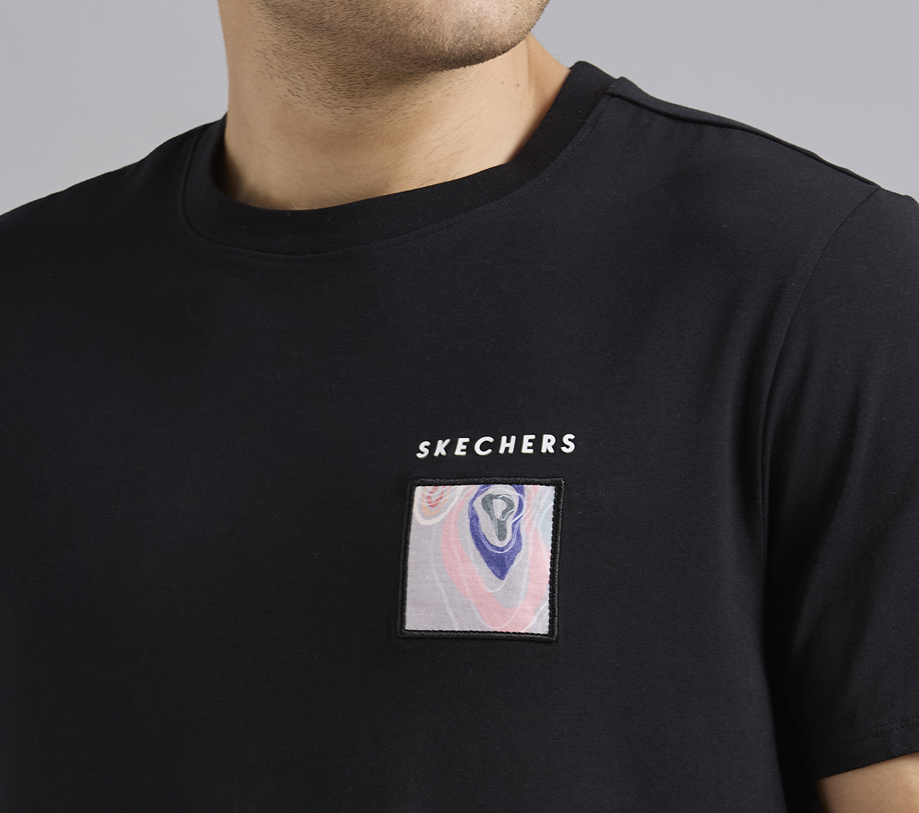 APPLIQUE PRINT T-SHIRT, BLACK