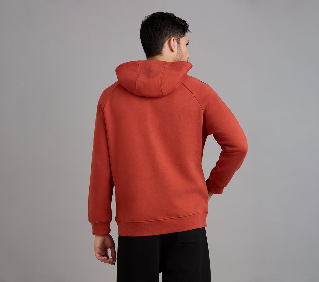 SKECHERS CORDED PANEL HOODIE, CHARCOAL/ORANGE Apparels Left View