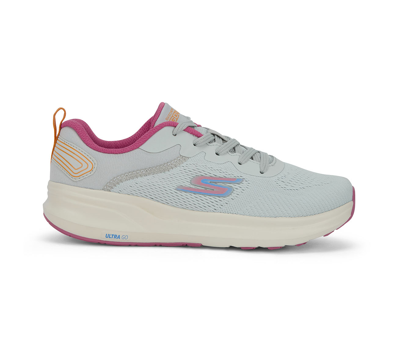 GO RUN PURE, GREY/MULTI Footwear Lateral View