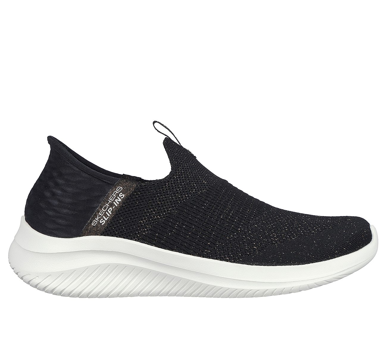 Skechers Slip-ins: Ultra Flex 3.0 - Glitter Me, BLACK/GOLD Footwear Lateral View