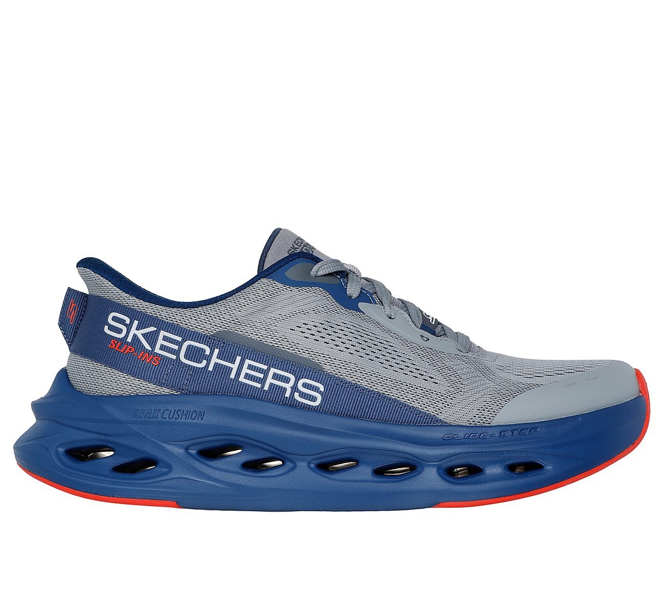 MAX CUSHIONING GLIDE-STEP - A, GREY/NAVY Footwear Lateral View
