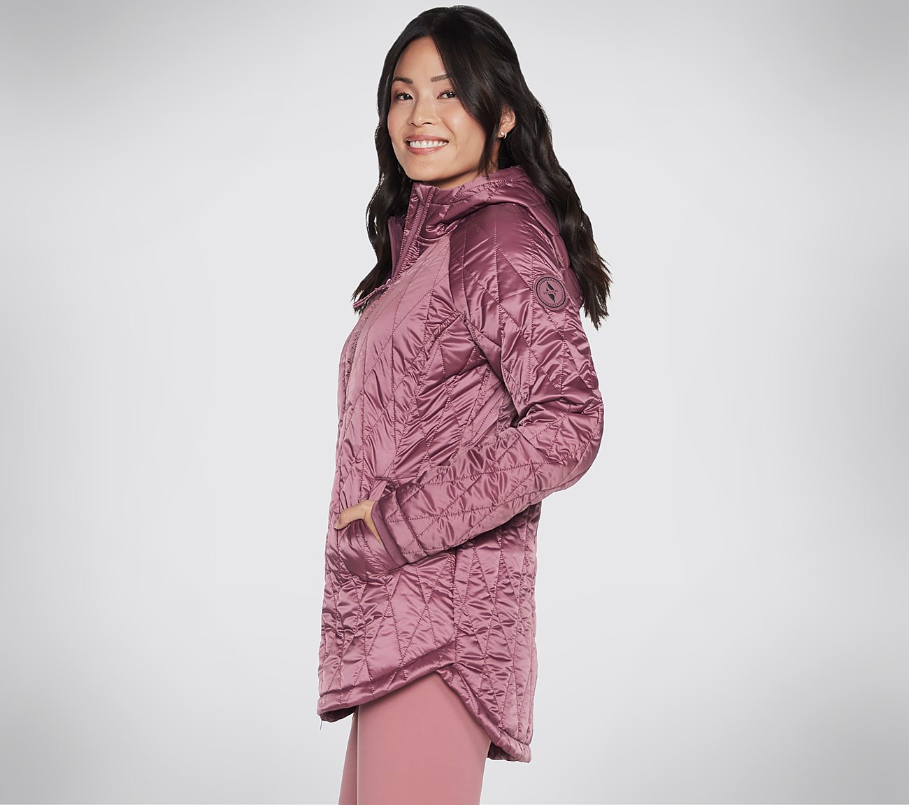 GOWALK DIAMOND QUILT JACKET, DARK MAUVE Apparel Bottom View