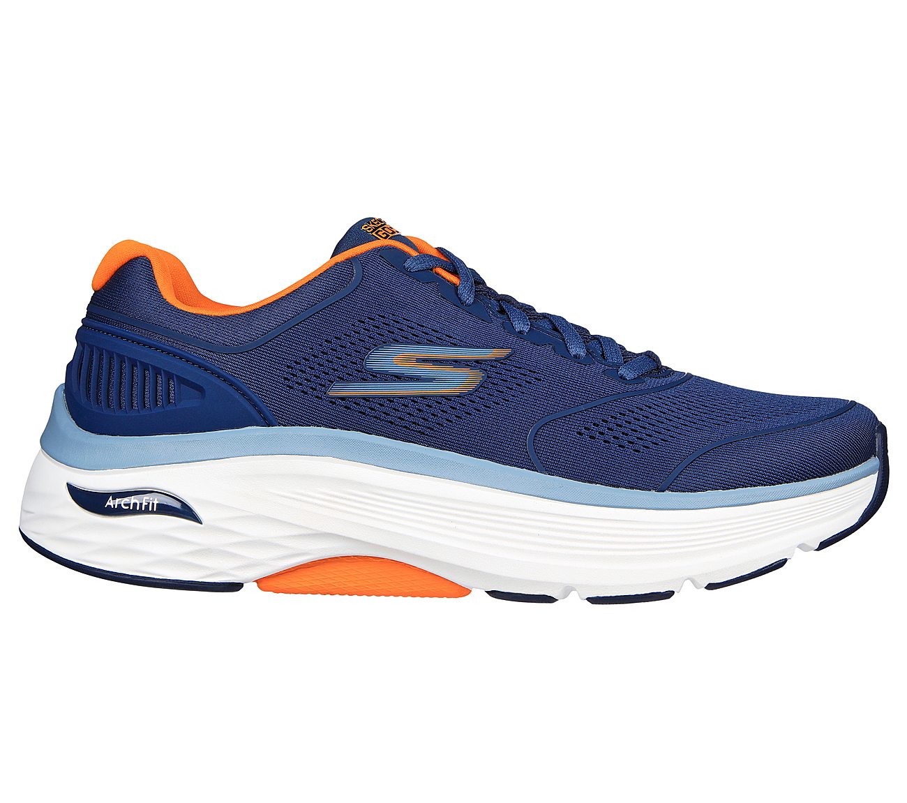 MAX CUSHIONING ARCH FIT - SWI, NAVY/ORANGE Footwear Lateral View