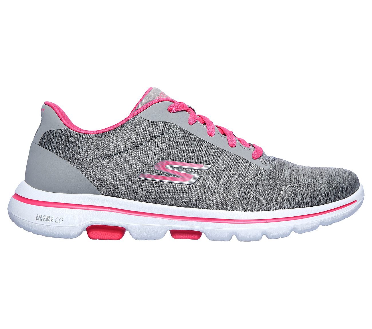 GO WALK 5-TRUE, GREY/PINK Footwear Right View