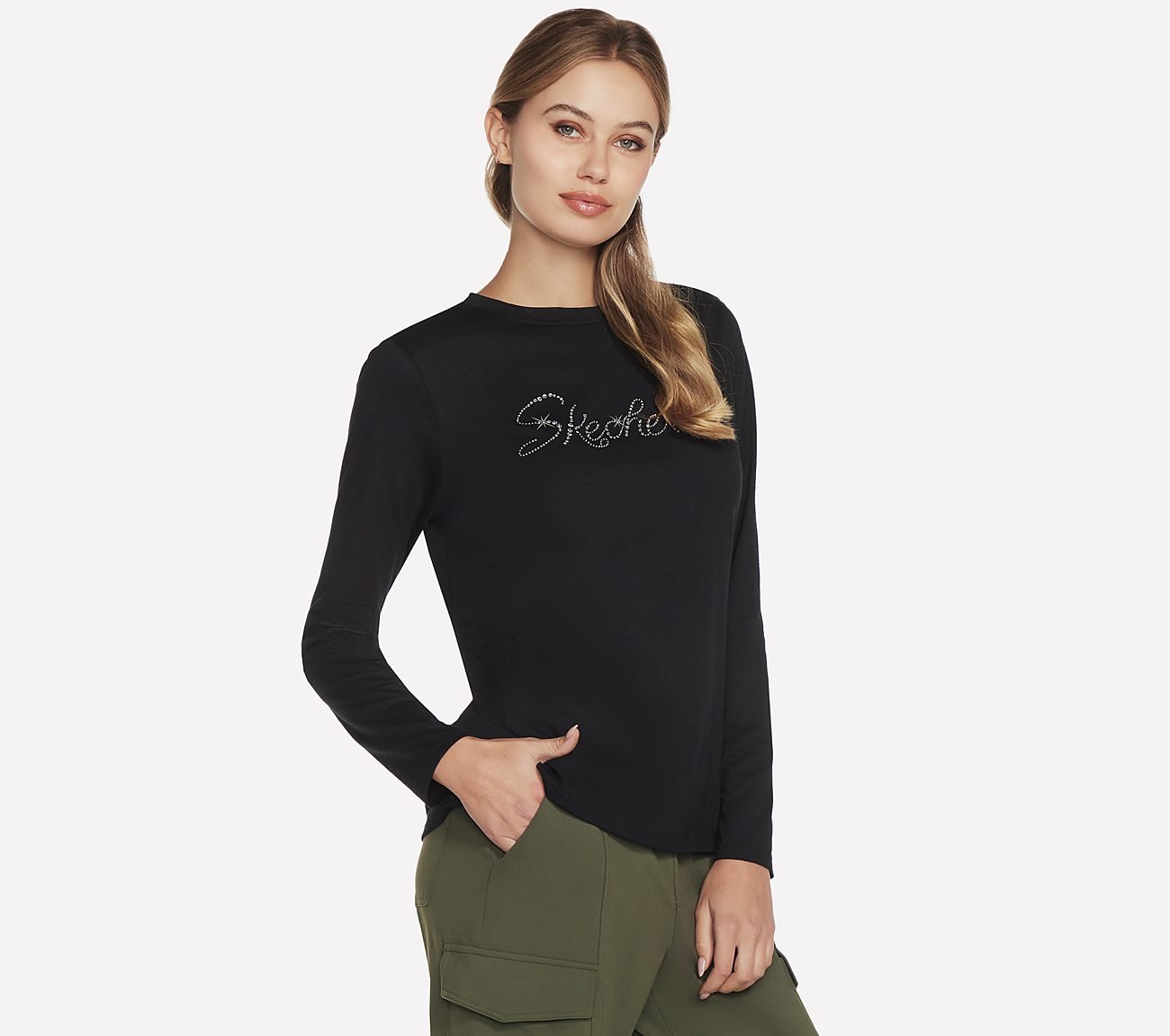 RHINESTONE QUEEN LS TEE, BBBBLACK