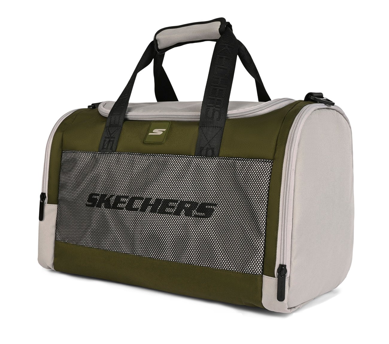 MONOCHROME DUFFLE BAG WITH MESH DETAILED, OLIVE