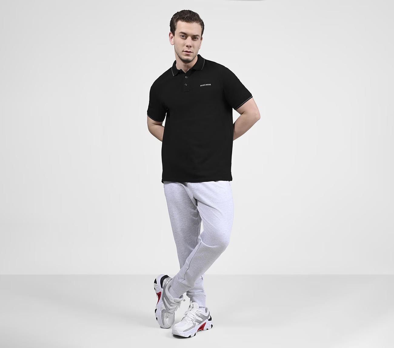 SKECHERS EVERYDAY POLO, BLACK/CHARCOAL/BLUE Apparels Right View