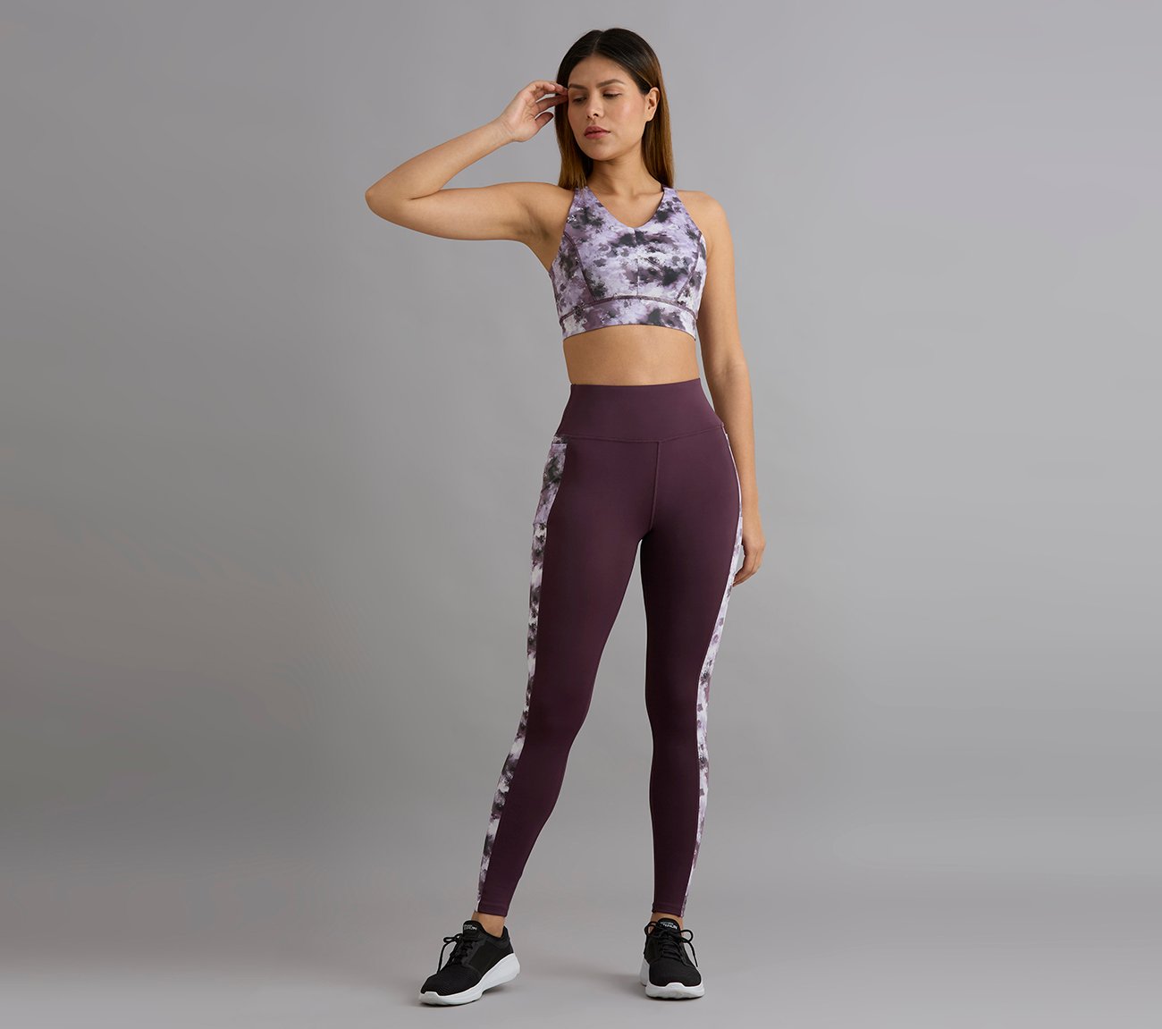 PRINTED PANEL LEGGING, WHITE/TURQ/PURPLE